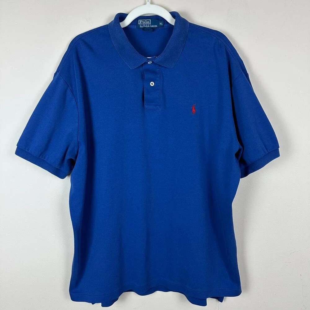 Polo Ralph Lauren Mens Polo Shirt Blue Red Pony XL Classic Preppy Cotton Golf